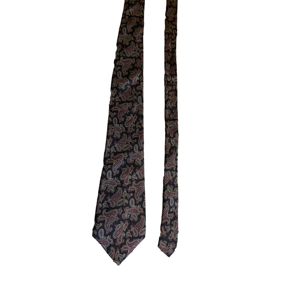 Vintage Johnny Carson Mens Silk NeckTie Paisley Black Red USA Dad Gift Retro